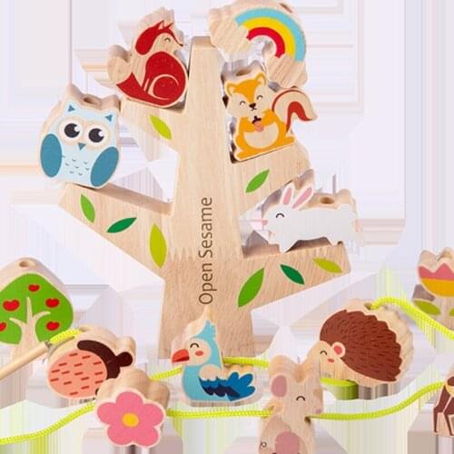 1Set Animal Stacking Toy Tree Building Blocks Brain Developmental Building Blocks Wooden Stacking Block Game