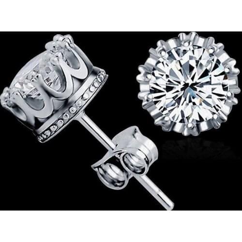 1 Pair Crystal Stud Earrings Crown Design Silver Plated Fashion Women Men Jewelry Piercing Earrings Classic