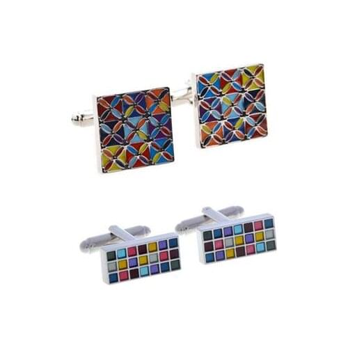 10pairs/lot Copper Vintage Rectangle/Square Cufflinks Retro Colorful Enamel Cuff links Business Style Mens Jewelry Wholesale