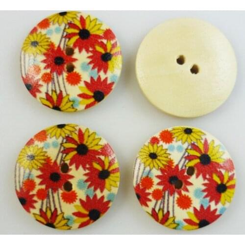 50PCS 23MM painting colour flower Pattern wooden buttons coat boots sewing clothes accessories MCB-349
