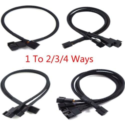 4 Pin Pwm Fan Cable 1 To 2/3/4 Ways Splitter Black Sleeved 27cm Extension Cable Connector 4Pin PWM Extension Cables