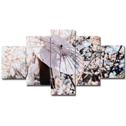 5 Panel Mature Flower Beautiful Woman Home Decor Painting Frame Printed Printed Pictures Poster Canvas Wall Art Pictures