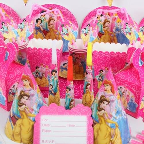 88pcs/lot Princess Party Birthday Decoration Cup Plate Straw Party Supplies Baby Shower Party Princess Decoration Set