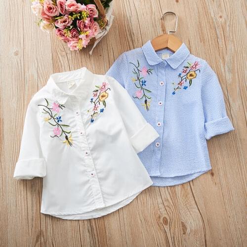 Baby Girls Blouse shirts Long Sleeve Toddler Baby Kids Girls Clothes Flower embroidery Summer Spring Children Girl Clothes Tops