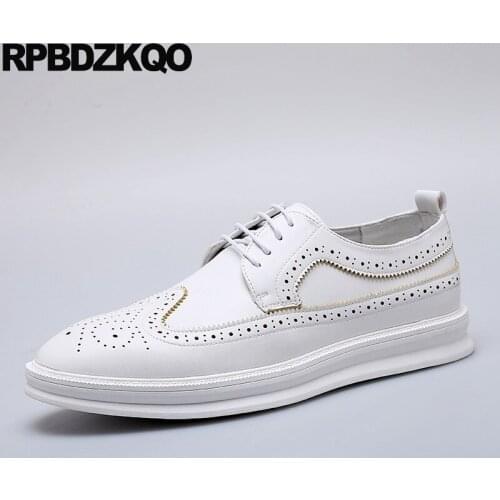 Wingtip Elevator White Comfort Rubber Height Increasing Oxfords Brogue Designer Lace Up Pointed Toe Business Casual Men Shoes