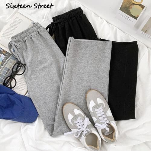Woman Pants Simple Black Gray Color Comfortable Elastic Waist Loose Casual High Waisted Pants Y2k Streetwear Sweatpants Women