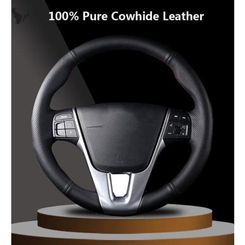Hand-stitched Black Genuine Leather Steering Wheel Cover for Volvo S60 V40 V60 V70 2014 XC60