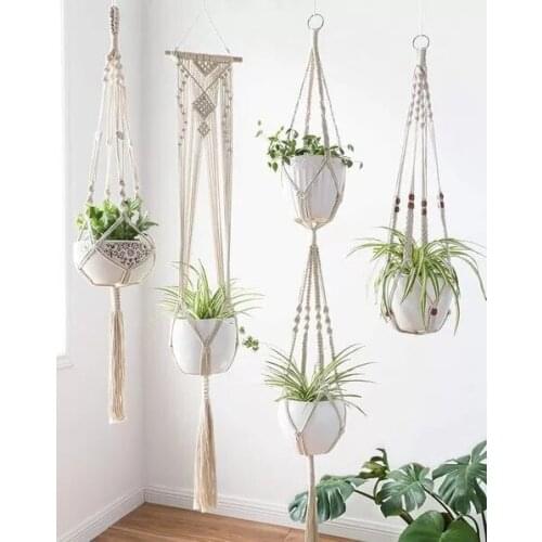 Handmade Flower Pot Net Vintage Hanging Plant Basket Macrame Wall Flower Pot Hanging Plant Holder Garden Balcony Decor