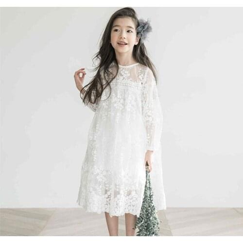 Girls Lace Dress Children Party Embroidery White Dress Girl Princess Costume Teenagers Summer Clothes Vestidos 8 10 12 14 Years