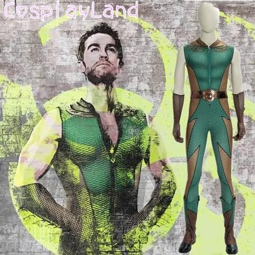 The Deep Kevin Cosplay Costume Halloween Superhero Outfit Fancy The Boys Costume Arrow Suit Custom Made Green Jumpsuit