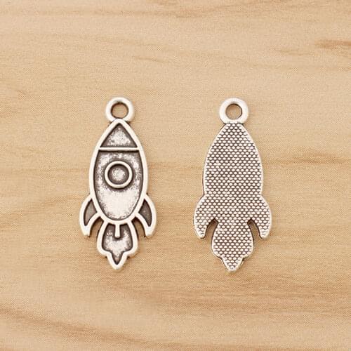 20 Pieces Tibetan Silver Space Rocket Moon Ship Toy Charms Pendants Beads for Necklace Bracelet Jewellery Making 24x10mm