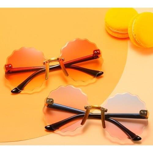 Round Rimless Child Cute Frame Sunglasses Children Kids Gray Blue Lens Fashion Boys Girls Protection Eyewear UV400