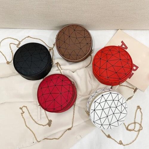 Fashion Women PU Leather Printing Shoulder Crossbody Bag Ladies Vintage Zipper Mini Chain Round Purse