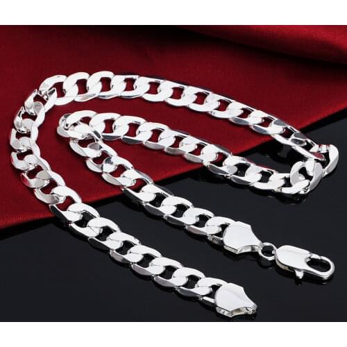 925 Sterling Silver 12mm Cuban Link Chain Necklace For Woman Men Unisex Fashion Hip Hop Boyfriend Jewelry Gift 18-30Inch