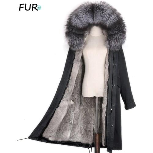 2020 NEW Parkas Natural Fur Womens Parka Real Fur Fox Fur Coat With Hood Rex Rabbit Fur Iiner Winter Jacket Natural Fur Parkas