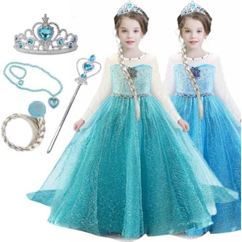 Girls Cosplay Dress Halloween Carnival Princess Costume Snow Queen Fancy Children Dress Up Birthday Party Vestidos Disguise