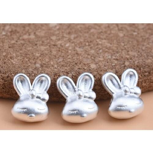 S999 full silver 3D hard silver transfer beads, small rabbit perforated beads, handmade DIY jewelry materials accessories
