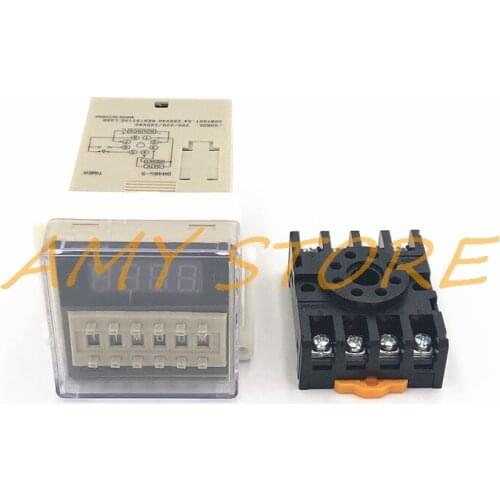 DH48S-S Wide Voltage Input AC/DC 24-240V Programmable Double Time Delay Relay 0.1S-99H Repeat Cycle Timer 8 Pin Pane w Socket