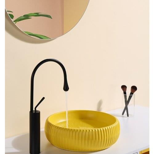 Bathroom Counter Sink 40x40cm Balcony Homestay Small Bathroom Wash Basin Matte Yellow Round Above Counter Basin Vanity