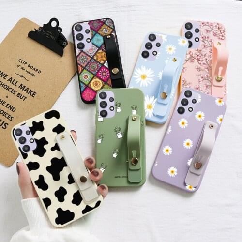 Wrist Strap Case For Samsung Galaxy A32 4G 5G Fundas Flowers Soft Silicone Phone Cover For Samsung GalaxyA32 A 32 Bumper Coque