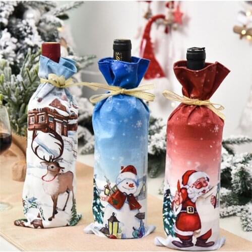 Christmas Wine Bottle Cover Merry Christmas Decor For Home 2021 Navidad Noel Christmas Ornaments Xmas Gift Happy New Year 2022
