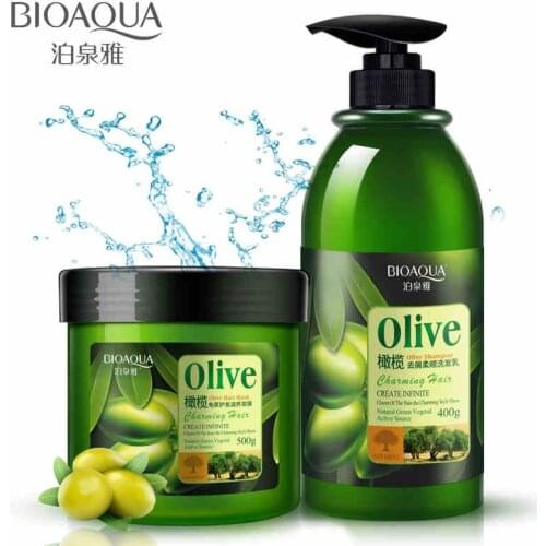 2pcs BIOAQUA Olive Shampoo/Mask Anti-dandruff Olive Oil Shampoo Restores Damaged Hair Deeply Nourishes All Hair Types Color