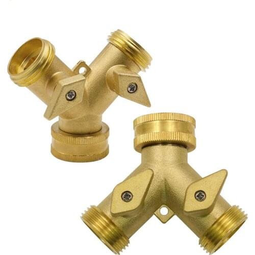 2-way Hose Pipe Splitter 25mm Brass Garden Double Pass Ball Valve Splitter Hose Pipe Tap Connectors for Garden Irrigation