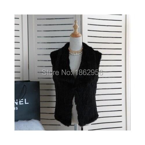 SJ096 High Quality New Arrival Rabbit Fur Waistcoats/Turn-down Collar Europe American Style Knitted Furs