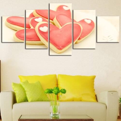 Modern Canvas Wall Art Home Decoration 5 Pieces Heart Shaped Pastry Pink Cake For Living Room HD Printed Poster Paintings