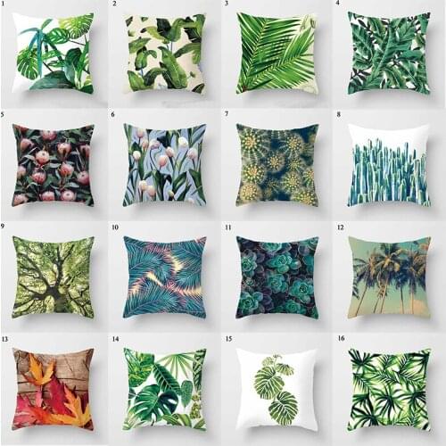 Tropical Plants Pillow Case Polyester Decorative Pillowcases Green Leaves Throw Pillow Case kussensloop almohada poszewka 45*45