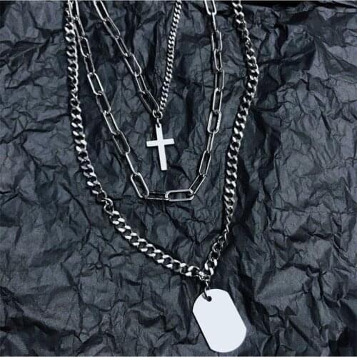 U-Magical Punk Personality 3 Layered Cross Coin Pendant Necklace for Women Alloy Unisex Linked Chain Simplicity Jewelry Female