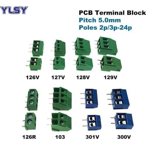50Pcs Pitch 5.0mm PCB Screw Terminal Block Wire Connector Straight Right Angle Pin 2/3P Morsettiera Cable 1.5/2.5mm2 10-20A