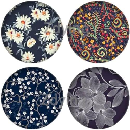 Zdying Vintage Flower Pattern Round Glass Photo Cabochon 12mm 16mm 18mm 20mm 25mm DIY Brooch Earrings Jewelry Findings