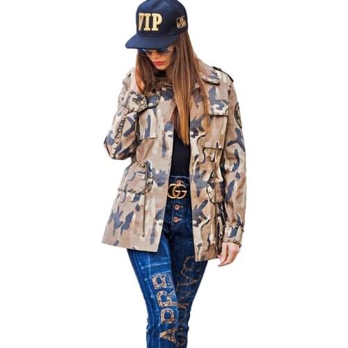 2021 Autumn Women Harajuku Rivet Jacket Coat Camouflage Jacket
