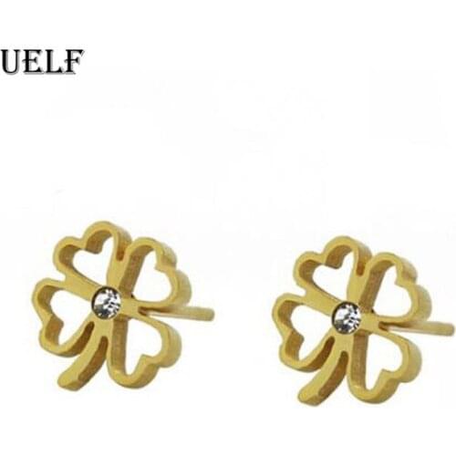 Uelf ot Sale Stainless Steel Earrings brincos pendientes Lucky Clover Stud Earrings For Women Gift oorbellen