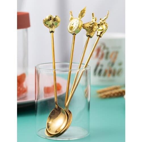 Golden Stainless Steel Spoon Long Handle Stirring Spoon Exquisite Afternoon Tea Dessert Spoon Cute Coffee Spoon