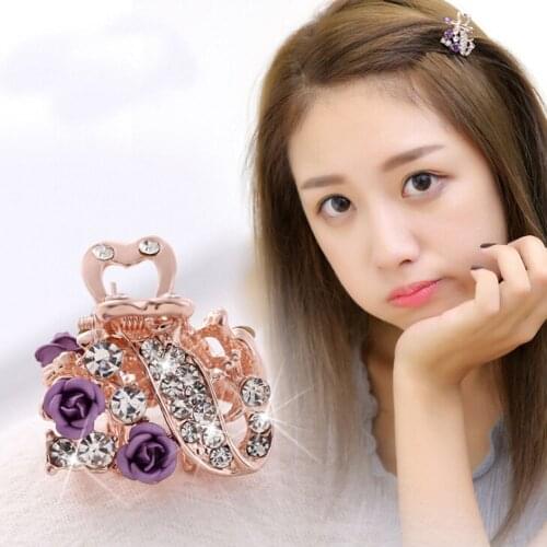 1 PC Rose Flowers Crystal Rhinestone Alloy Hairpin Claw Clip Bridal Jewelry Headwear Accessories Girls Hair Styling Tools Hot