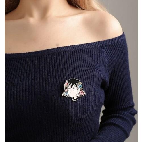 2 Kinds Beautiful Flowers Cartoon Young Girl Face Planets Lovely Brooches For Women