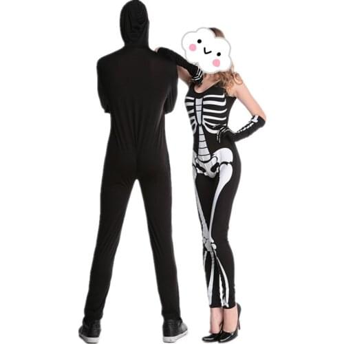 2016 Hot sale couple costume balck&white skeleton Halloween Costumes for Men Adult Black Zombie Ghost Costume Cosplay Jumpsuits