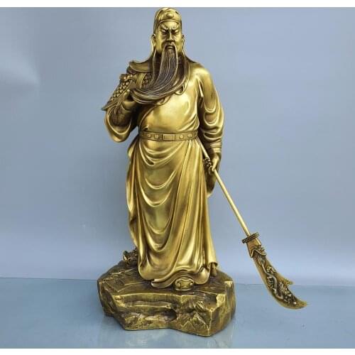 24"Chinese Seikos Bronze Guan Gong Buddha Statue Kuan Guan Yu Statue Standing holding Guan Gong knife Incarnation of Loyalty