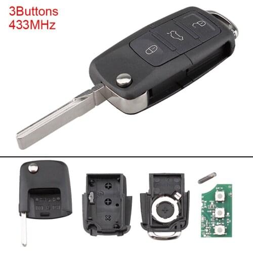 434MHz 3 Buttons Keyless Uncut Flip Car Remote Key Fob with ID48 Chip 1K0959753G for Caddy/Eos/Golf/Jetta/Sirocco/Tiguan/Touran