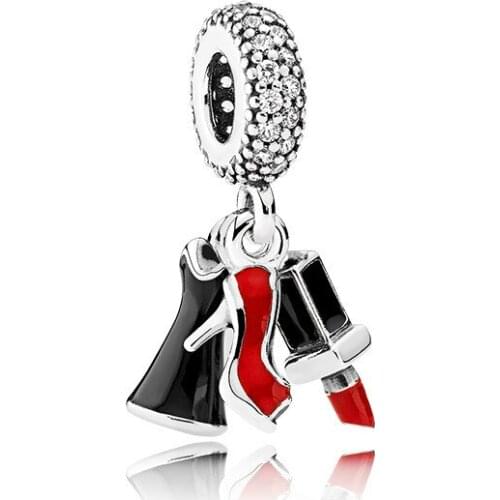5PCS New Enamel High-Heeled Shoes Lipstick Skirt Pendant Fit Snake Bracelet Charm DIY Bead Jewelry Making Pingente Berloque