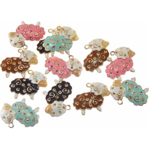 5pcs Pink Enamel Sheep Charms Gold Tone Pendant For Women Handbag Decor Necklace DIY Alloy Finding Bracelet Keyring Accessory
