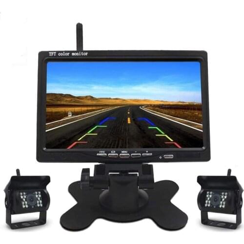 Alloet 7 inch TFT LCD Wireless Car Monitor 2 IR Night Vision Parking Reverse Backup Rear View Cameras Kit for Car Bus Truck RV