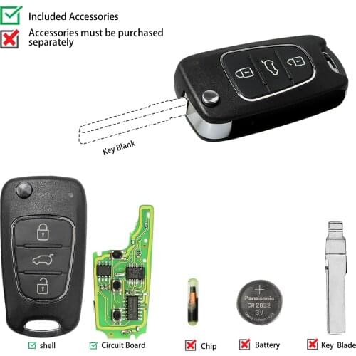 XHORSE XNHY02EN Wireless Universal Remote Key for HYUNDAI Flip 3 Buttons for VVDI Key Tool English Version One Piece