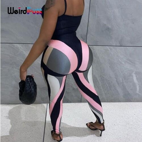 Weird Puss Colorful Patchwork Women Pencil Pants Sporty Stripe Summer Trend Skinny Stretchy Casual Fitness Streetwear Trousers