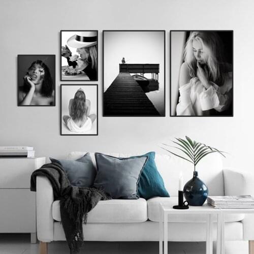 Black White Girl Wall Art Canvas Painting Landscape Scenery Posters And Prints Modern Girl Wall Picture Home Decor HD2964