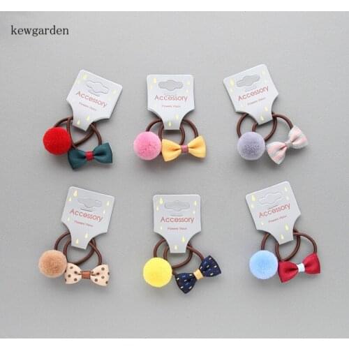 Kewgarden Cute Ball Bowknot Elastic Hair Bands Baby Girls Ponytail Hair Rope Scrunchies Hair Ring Headwear Hair Accessories 5Pcs