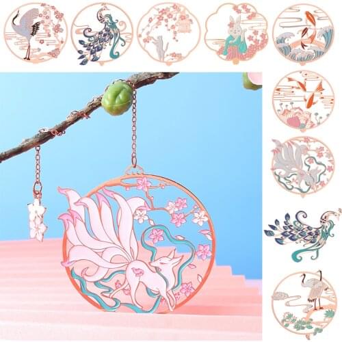 Chinese Style Classic Brass Peacock Bookmark Group Fan Book Clip Pagination Mark Metal Tassel Stationery School Office Supplies