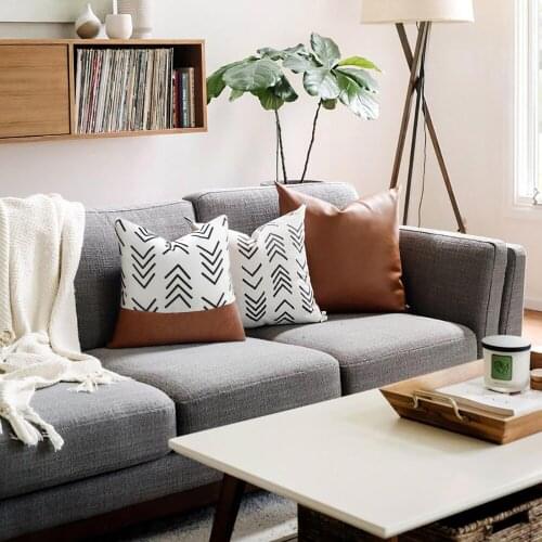 Kunstleer Katoen Kussenhoes Pillowcase 45x45Cm Voor Slaapbank Home Decoratie Kussen Cover Modern Design Bruin And White